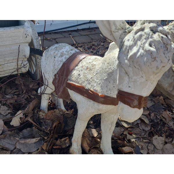Concrete Donkey Garden Decor w/ Cart 13 W, 42 D, 24 T 