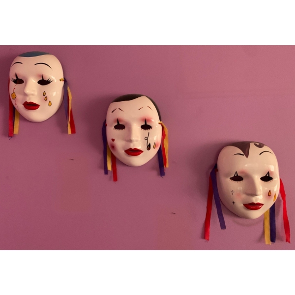 Decorative Porcelain Clown Masks 7T Set of 3