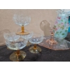 Image 2 : Pink Depression Glass Cupcake Holder, Amber Based Liquor Glasses + Handmade + Painted Pitcher/Jug
