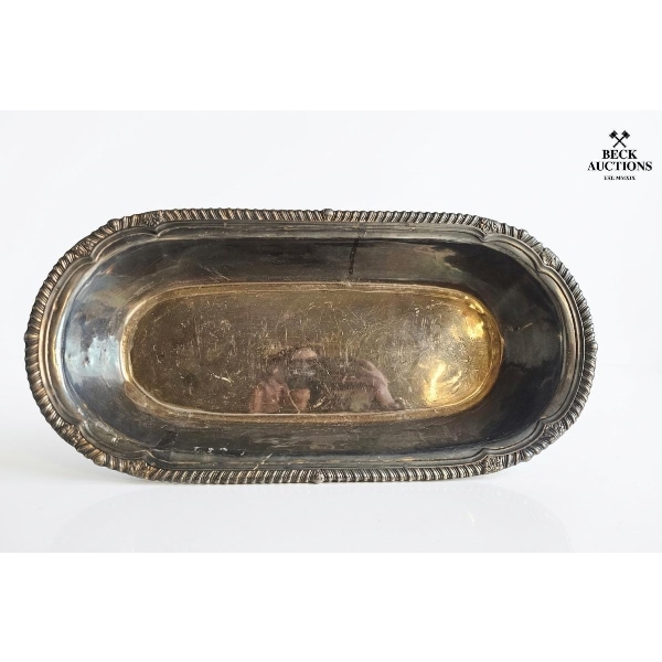 Tarnished Silver-Plated Oval Serving Dish With A Rope-Design Edge 18''W 9''D 3''H. 