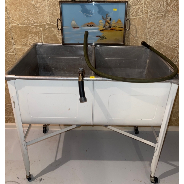 Laundry Room Double Sink 35W w/ Decorative Mother Of Pearl Tray