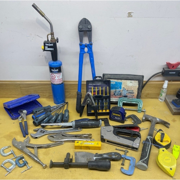 Tool Assortment- Benzomatic Heat Shrink Torch,  Screwdrivers, Pliers, Wrenches, Clamps