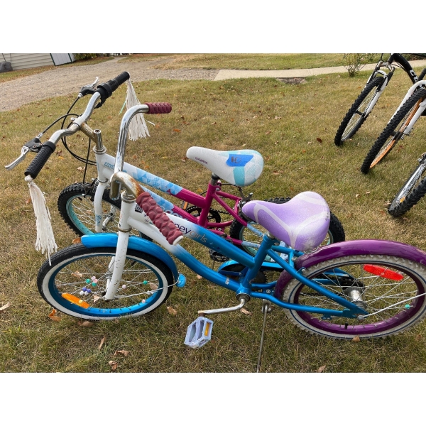 two kids, girls bikes