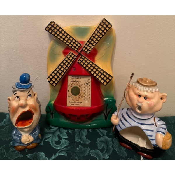 Vintage Windmill Weather Watcher & Ceramic Holt Howard Novelty Ashtray