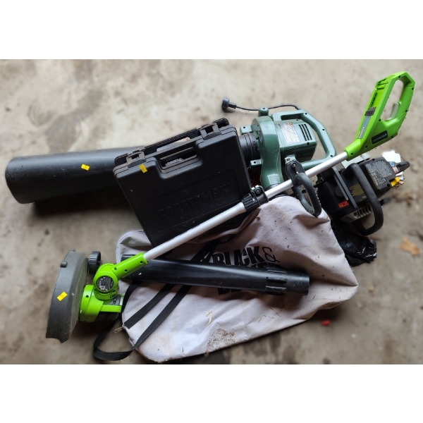 B&D Electric Leaf Blower, Chainsaw Model 54-5720-8, Craftsman Drill, Greenworks Trimmer (No Battery)