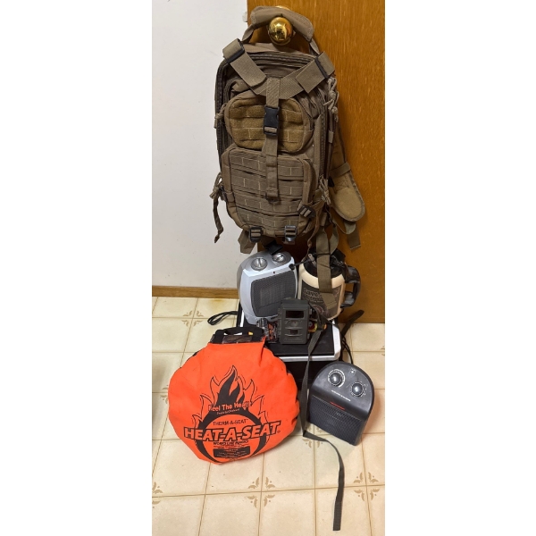 Various Hunting Gear: Backpack, Portable Heater, Trail Camera & Therma Seat