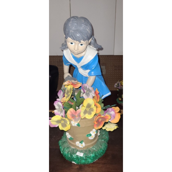 Painted Resin Statue of Girl with Flowers 18 T, 12 W, 7 L
