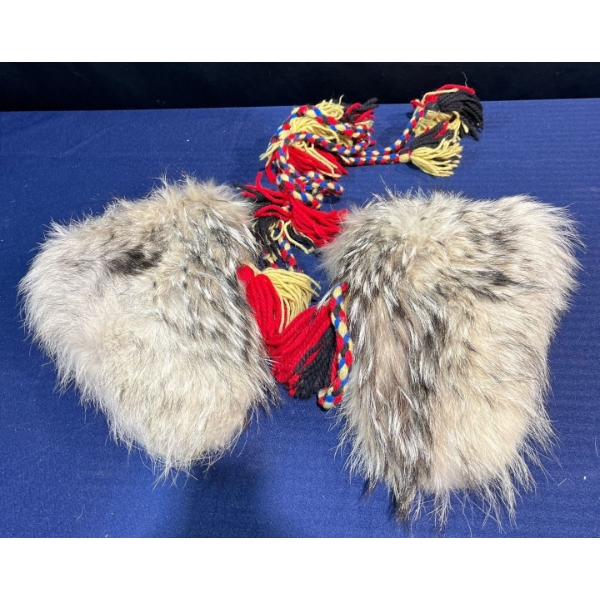 Hand Crafted Mitts on Decorative String made of Wolf