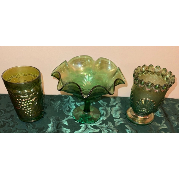 Assorted Green Carnival Glass  Westmore & Imperial Glass Companies