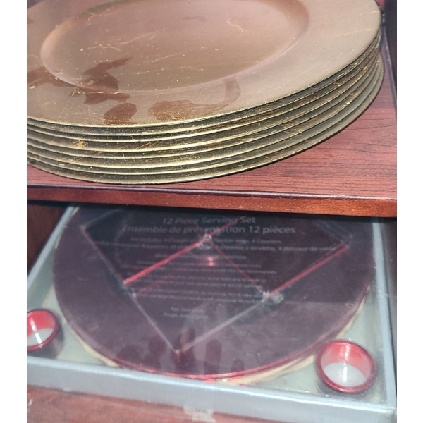Assorted Table Dressings: Charger Plates, Table Cloths, Placemats, Napkin Rings 
