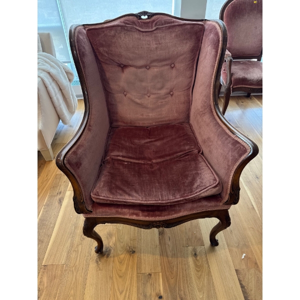 Rosy Red Velvet Wingback Chair