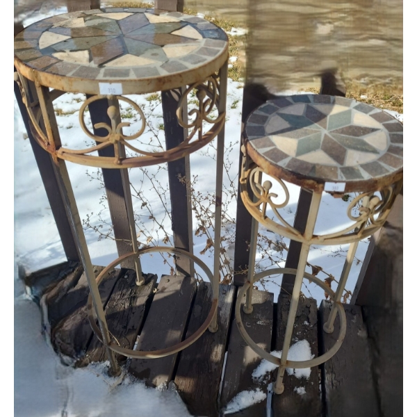 Outdoor Metal Plant Stands w/ Star Mosaic Design- Tallest: 10" Diameter, 25 T