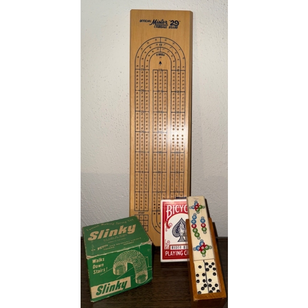 Vintage Play Things -  Cribbage Card Deck Slinky & more