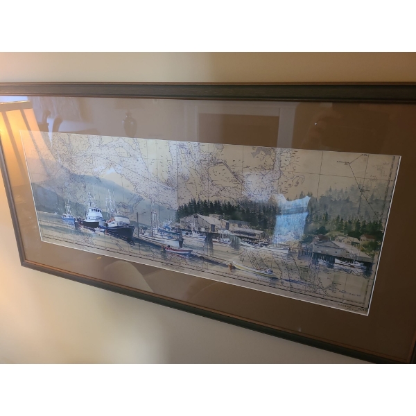  Numbered Print 260/500 of Wharf Scene (38"L, 19"W)