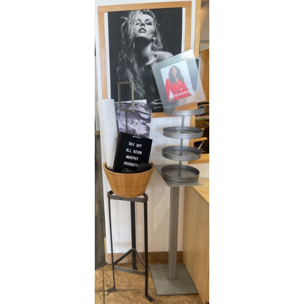 Barbour Shop Essentials - Customizable Sign Product Organizer Woven Basket Metal Pedestal & More