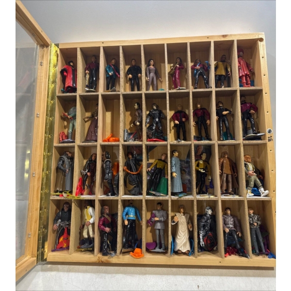 Collection of Star Trek Next Gen Action Figures in a Wood Frame