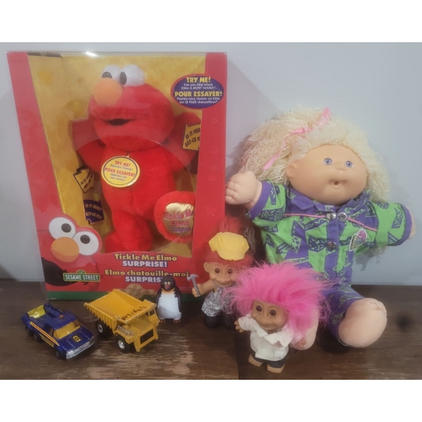 Tickle Me Elmo Surprise, Cabbage Patch Blonde Doll, Vintage Trolls & Tonka Mini Truck & More