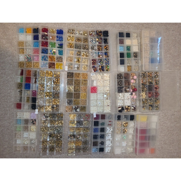 Assorted Craft Beads and Containers as Shown