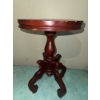 Image 2 : Round Wood Pedestal Table with Glass Vase, Feather Pen, and Base
