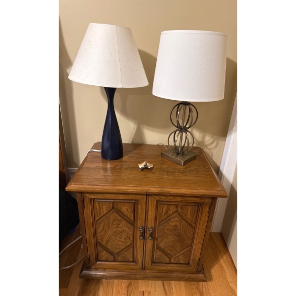 Bedside Table (24W, 17D, 23T) w/ Pair of Lamps 