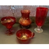 Image 1 : Cranberry Glass: Ruby Red Glassware Goblet Crows Foot Cup Rain Flower Vase 