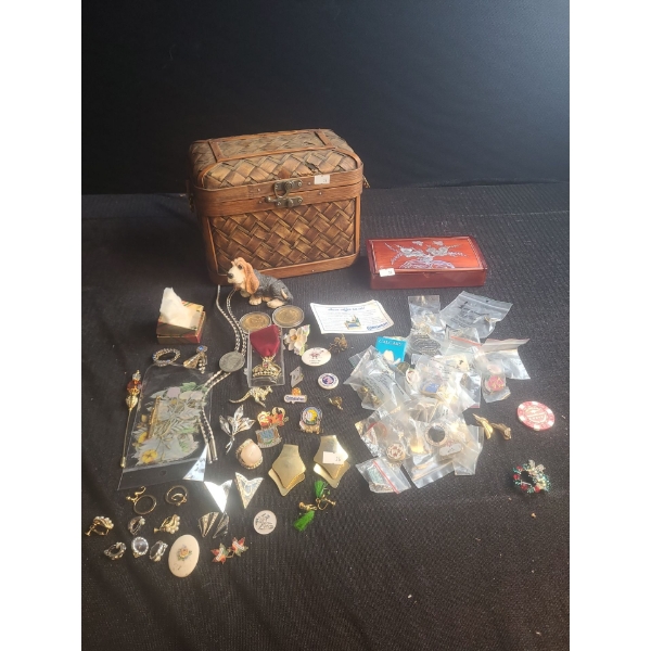 Basket 10 W, 6 D, 7 T w/ Pins, Costume Jewelry and Other Collectibles