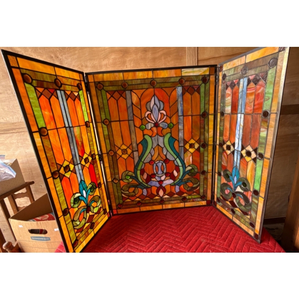 Vintage Coloured Stained Glass Style Fireplace Screen 