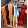 Image 8 : Grey Book Shelf w/ Multiple Home Decor Items- Tic Tac Toes, Candle Burner, Books, & More