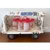 Image 1 : Vintage Milk Delivery Toy Cart w/ Milk Filled Vessels Aboard 5"Long