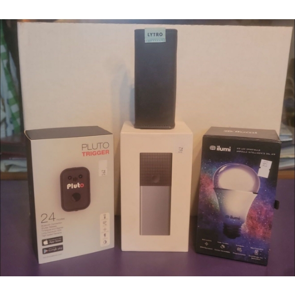 Pluto Trigger Device for Camera, Litro Graphite 8GB Camera, ilumi Smart  Lightbulb 