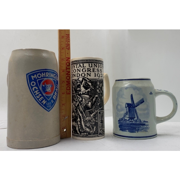 Set of 3 Beer Mugs; One Mug is Chipped On Top 