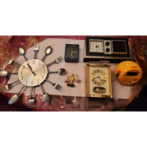 Assortment of Clocks Including: Silverware Design 12 Diameter, Kellogg's Clock and More!