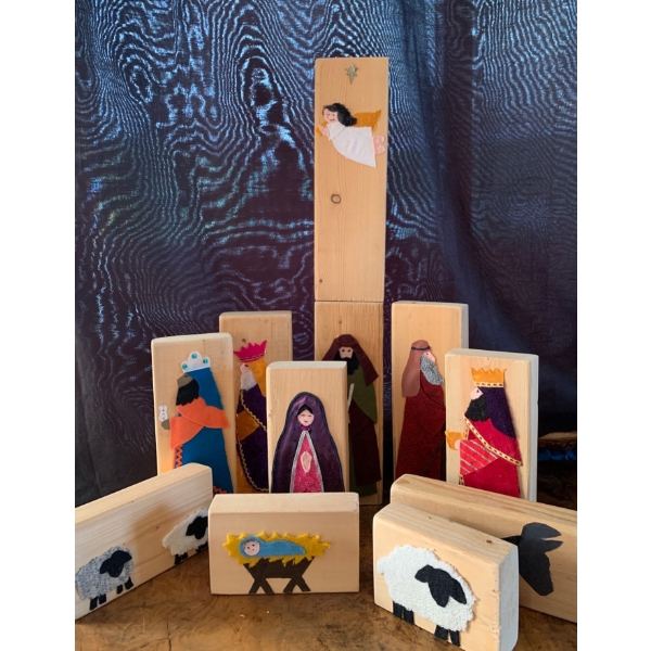 4x4 Wooden Block Nativity Scene 11 Pcs 