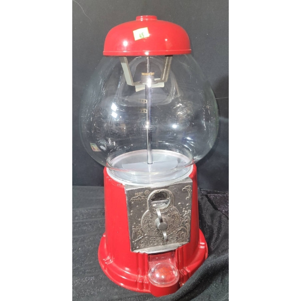 Carousel Red Gumball Machine with Glass Globe and Coin Mechanism