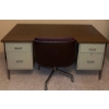 Image 2 : Vintage Steel Desk & File Cabinet w/Two Durable Chairs on Castors-Industrial Style