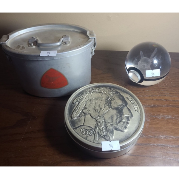 Le Grand Tetras Aluminium Tin 5.5 W, 4 D, 4 T, Coin Tin 5" Diameter, 1.5 T, Pokemon Glass Ball