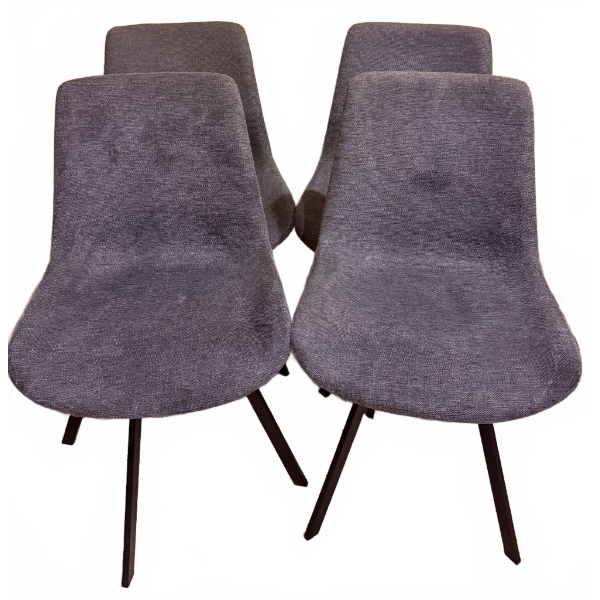 Four Grey Fabric Dining Chairs with Metal Legs
