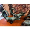 Image 2 : vintage mid-century modern Blue Mountain Pottery ornate curled candleholders, dolphin, fish, ashtray
