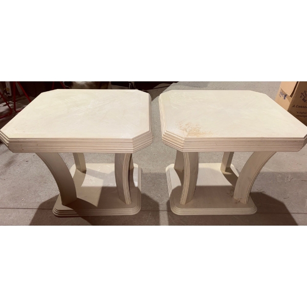 Two Square Shaped Side Tables w/ Bottom Wooden Base (Very Different!)