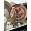Image 3 : Carved Stone Asian Deity w/ Antique Tea Cup & Snack Plate Embroidered Floral Art & More