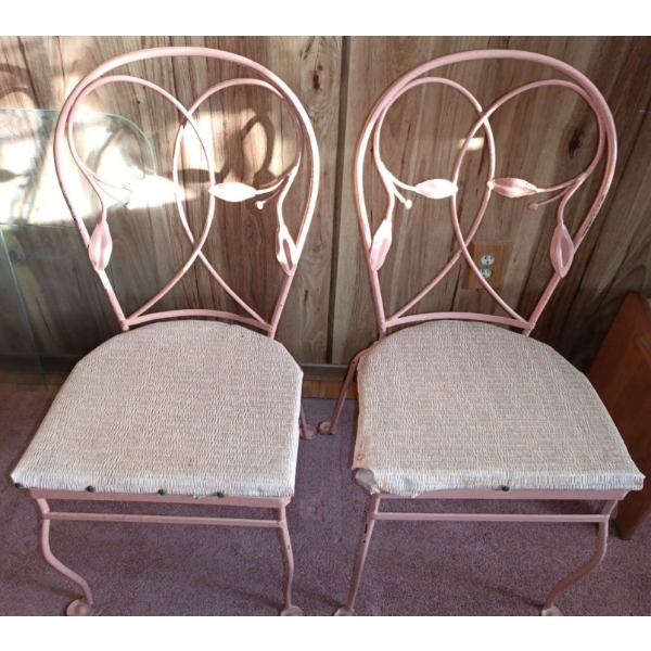 Two Vintage Iron Bistro Chairs (Pink)