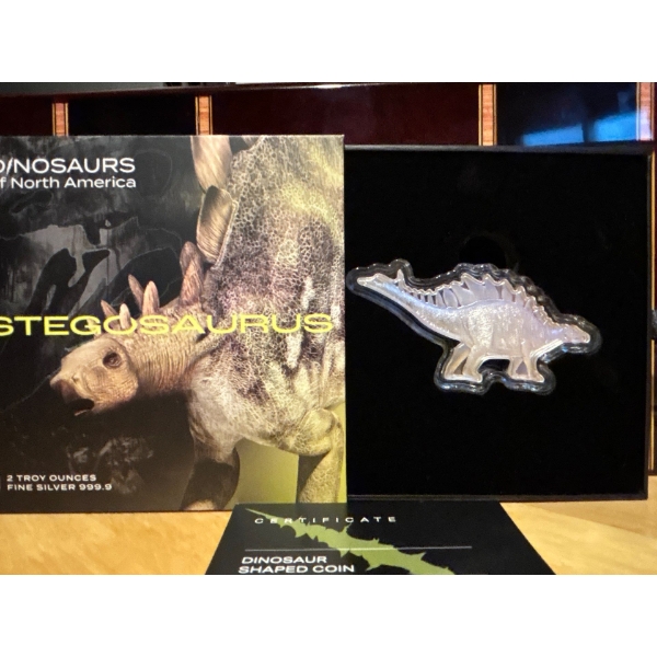2 oz. Pure Silver Coin - Dinosaurs of North America - Stegosaurus
