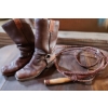 Image 1 : - Brown Leather Boots w/ Square Toe (10.5" Exterior Sole Length) and Braided Whip