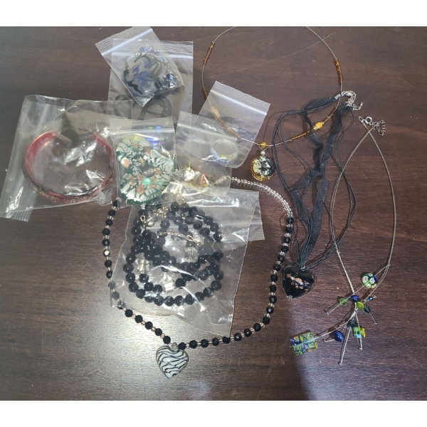Glass Jewelry: Necklaces, Rings, Bracelets, Including Murano on Thin Steel Cable