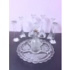 Image 2 : Crystal Lot with Candle Holders, Decanter, and Etched Divided Platter