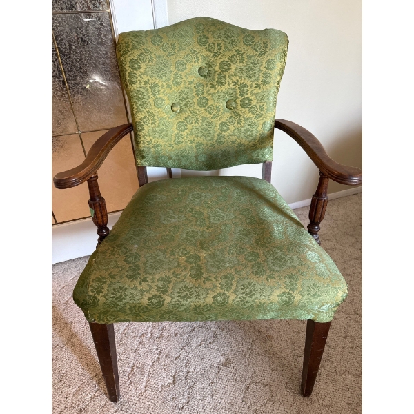 Antique Parlor Chair - Green/Yellow Floral Print 31T