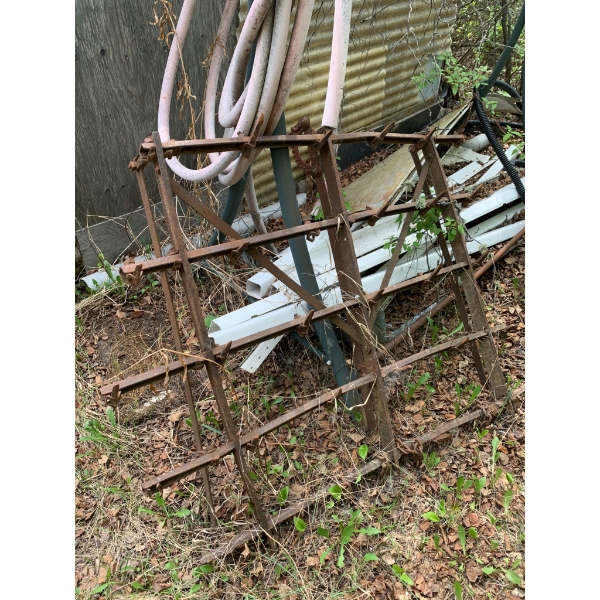Vintage Garden Harrow Rusted Metal Frames and Wire Mesh Rolls