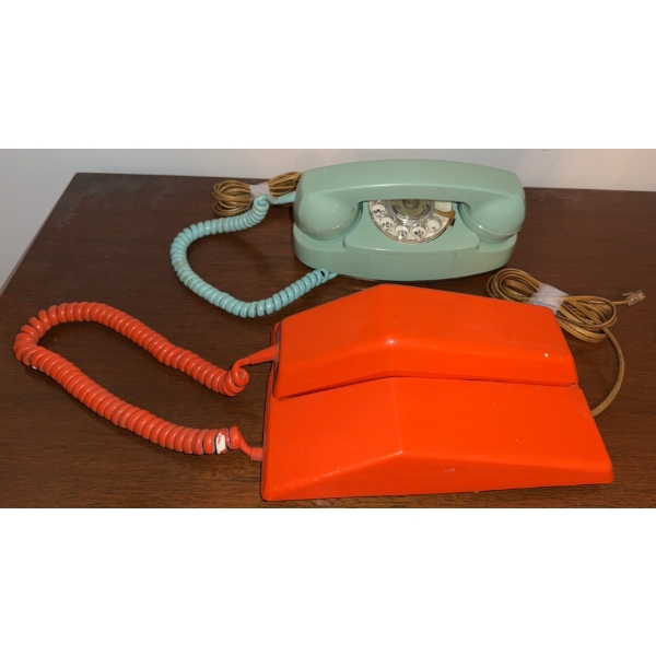 Rotary Dial Telephones, Green and Red