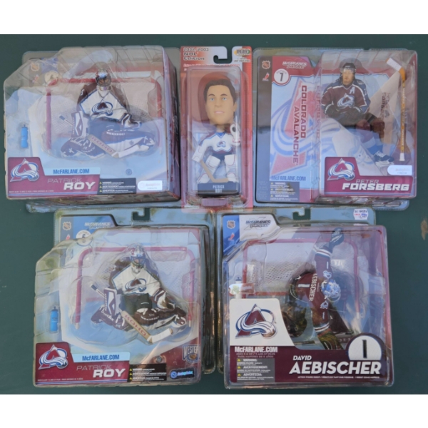 Colorado Avalanche NHL Figures Including Roy, Forsberg & Aebischer