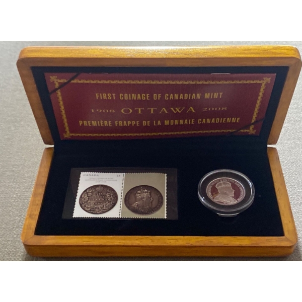 2008 Royal Canadian Mint 100th Anniversary Coin & Stamp Set 92.5% Silver 11.8 Grams